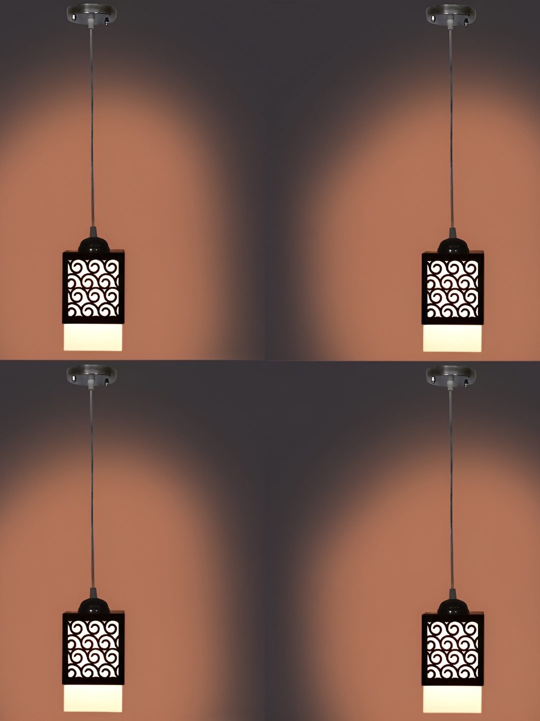 

1ST TIME Brown & White 4 Pieces Textured Rectangle Wooden Contemporary Ceiling Lamps
