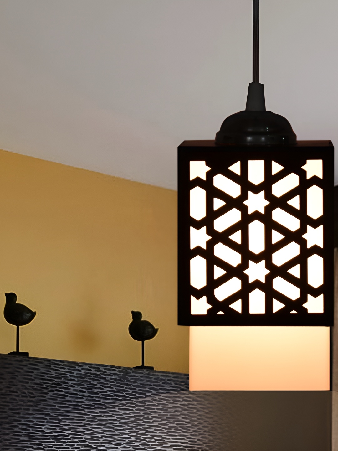

1ST TIME Black & White Textured Wooden Rectangle Contemporary Ceiling Lamp