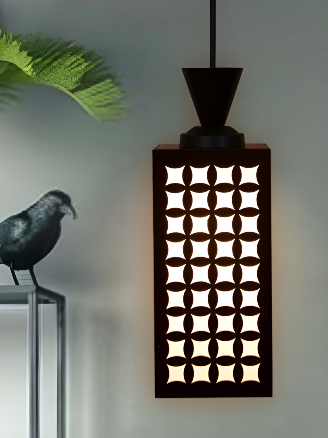 

1ST TIME Brown & White Textured Rectangle Wooden Contemporary Ceiling Lamp