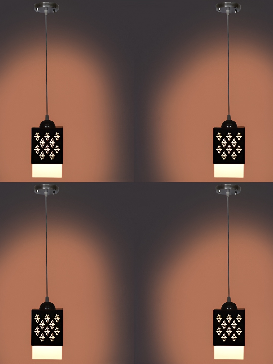 

1ST TIME Brown & White 4 Pieces Textured Wooden Traditional Ceiling Lamps