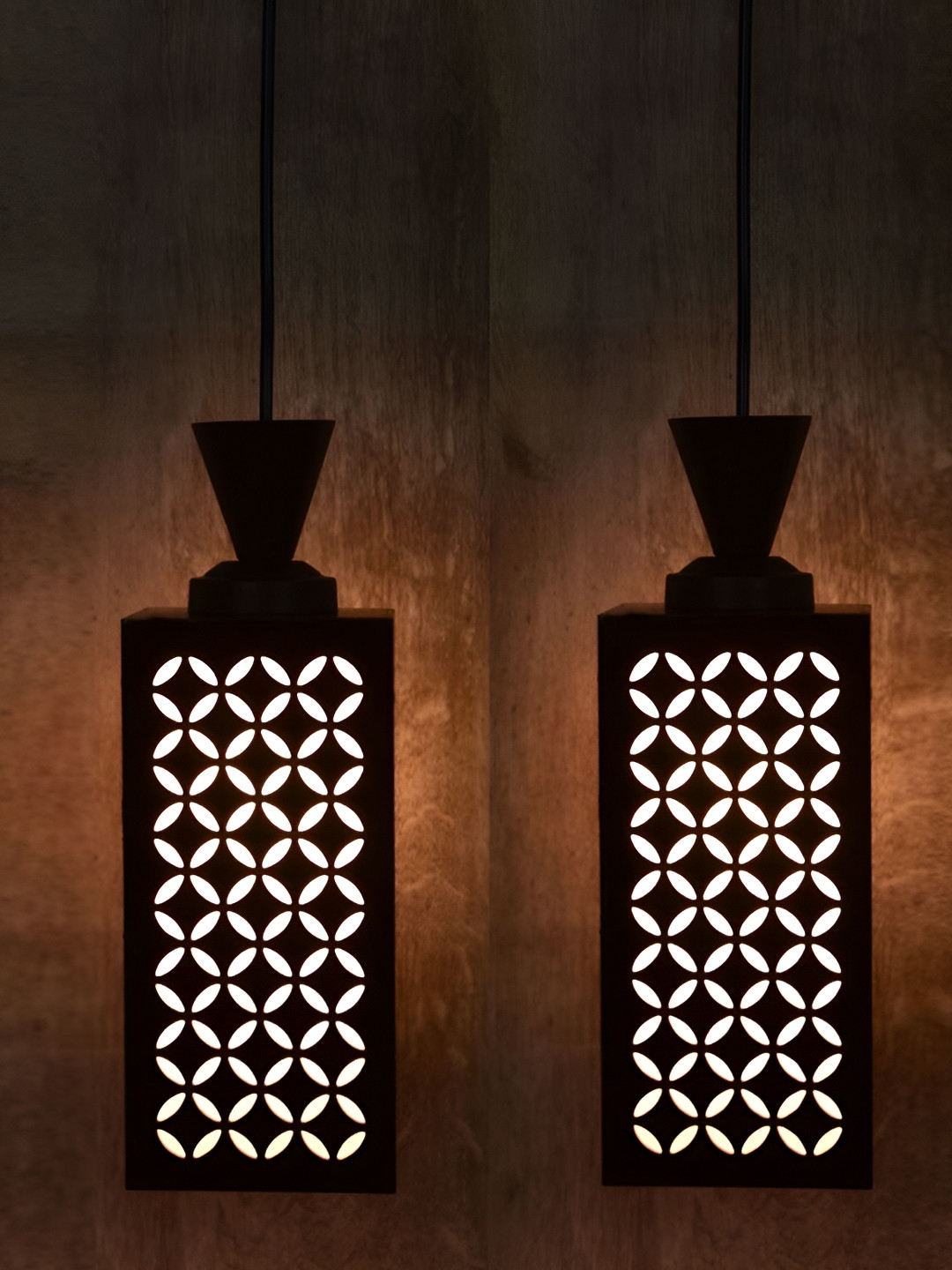 

1ST TIME Brown 2 Pieces Textured Rectangular Wooden Contemporary Ceiling Lamps