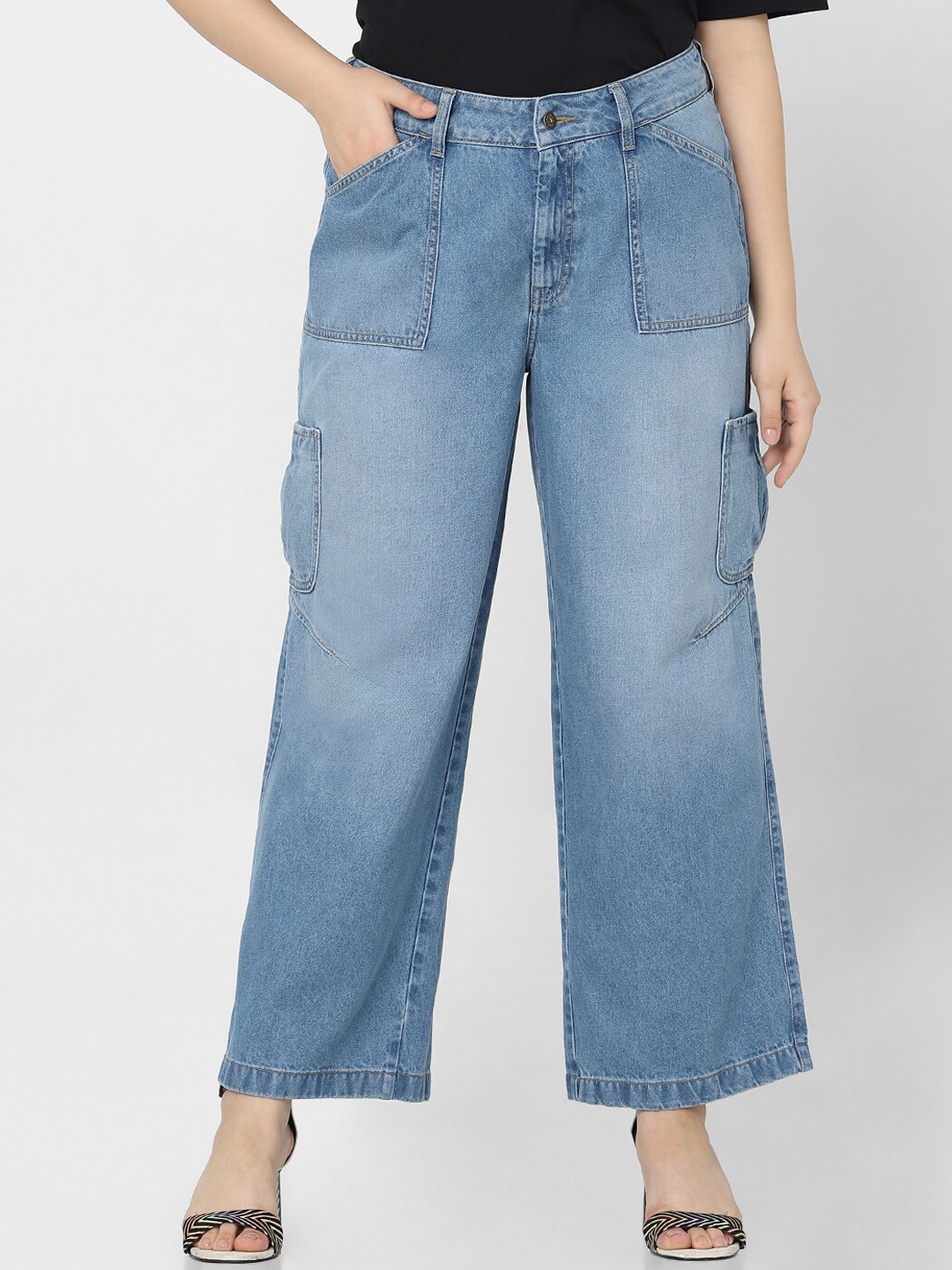 

VERO MODA CURVE Women Straight Fit High-Rise Clean Look Cotton Jeans, Blue