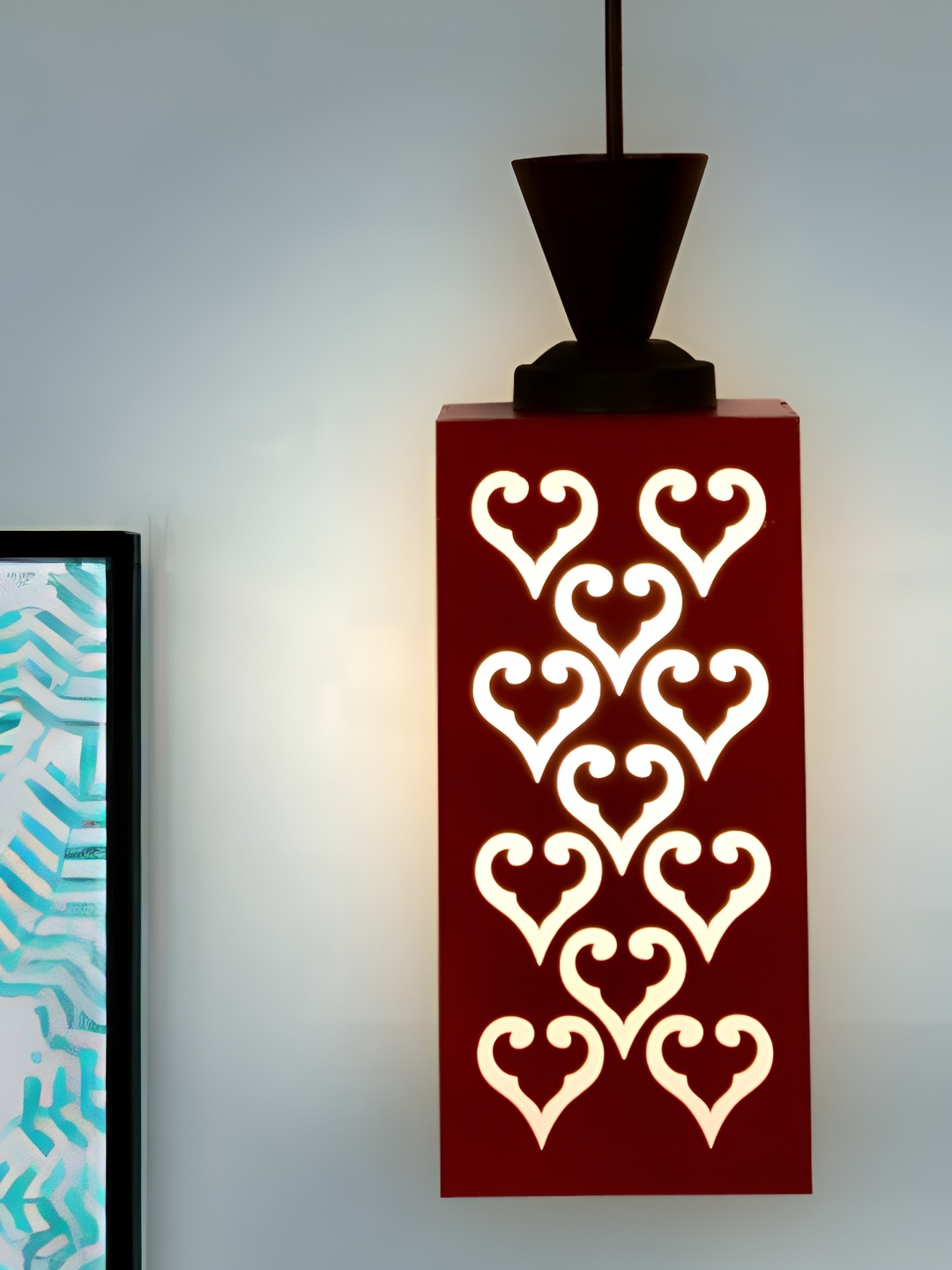 

1ST TIME Red Textured Wooden Rectangle Contemporary Ceiling Lamp