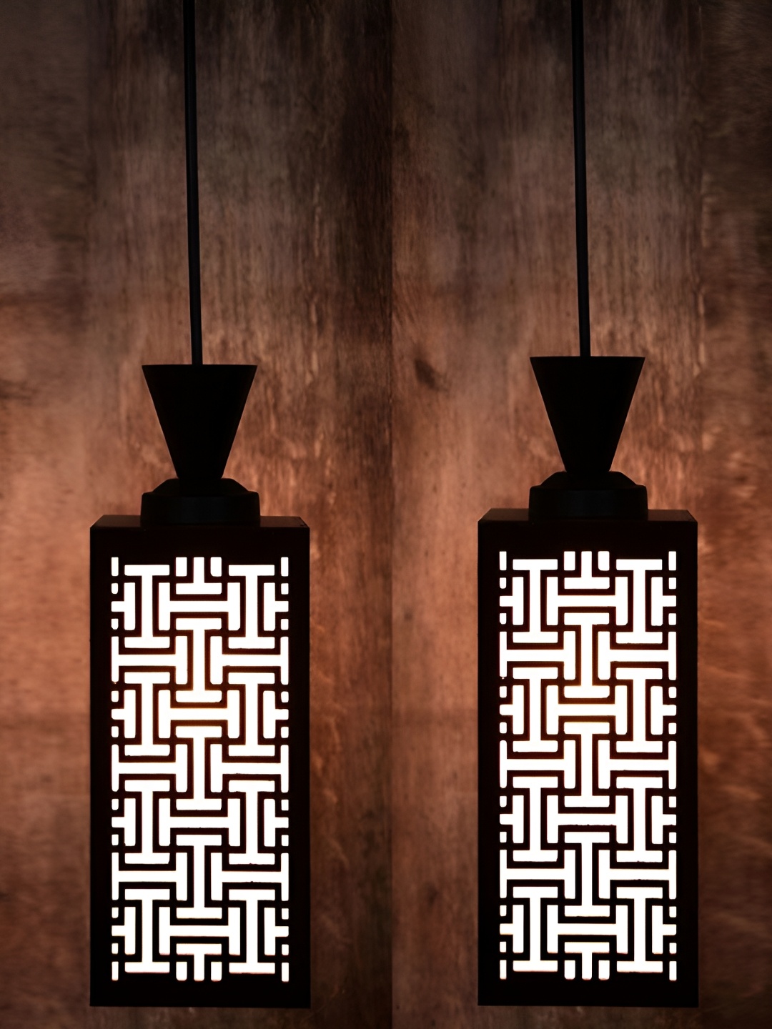 

1ST TIME Brown 2 Pieces Textured Traditional Wooden Ceiling Lamp