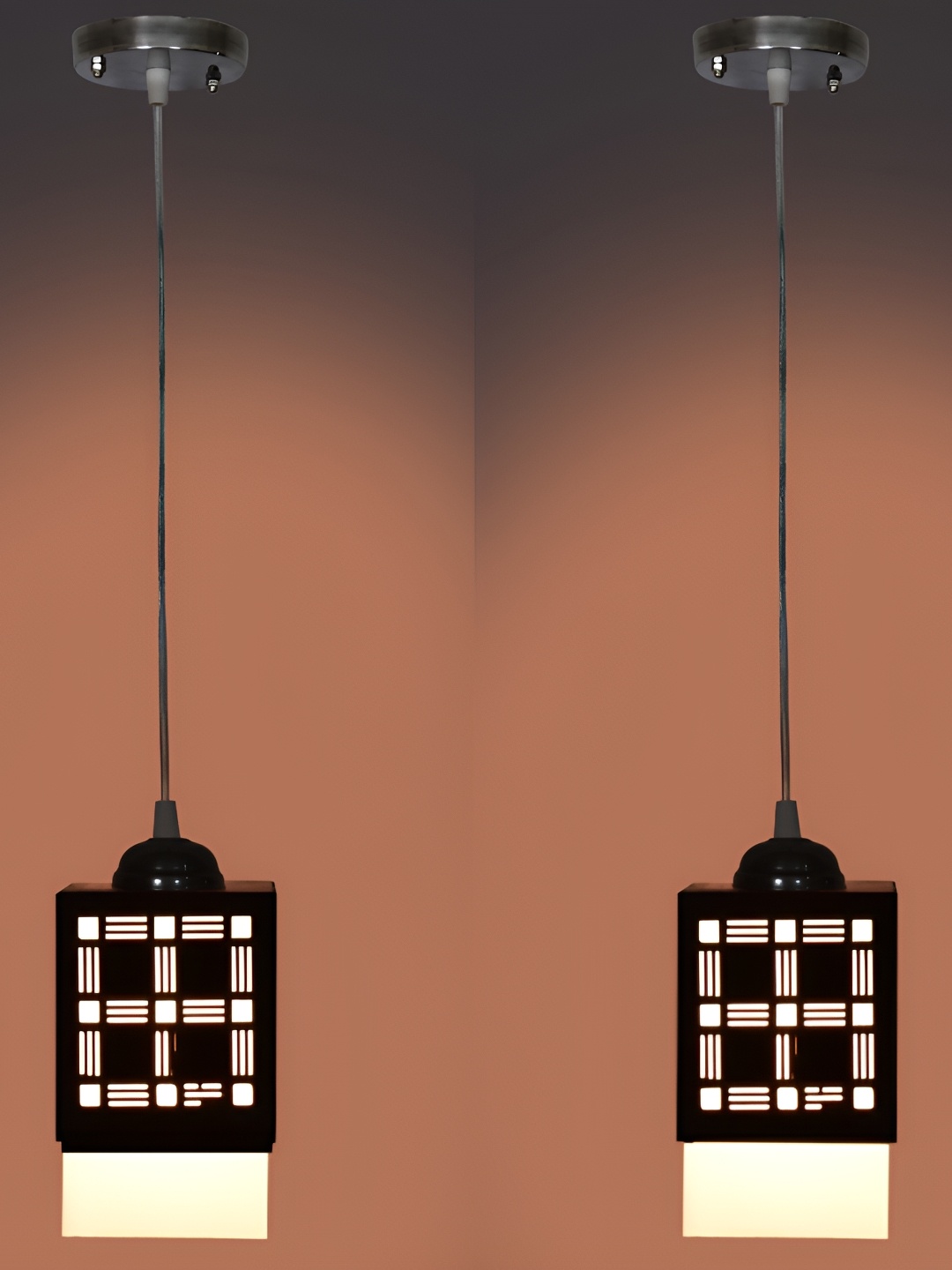 

1ST TIME Black & White 2 Pieces Textured Wooden Rectangle Contemporary Ceiling Lamps
