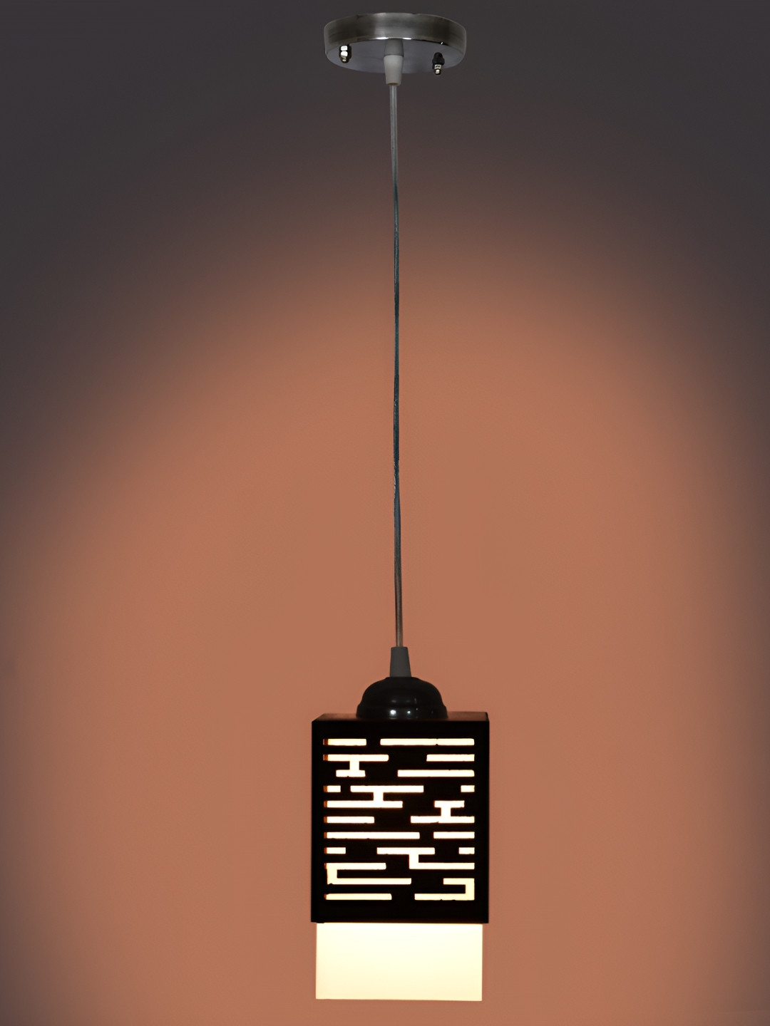 

1ST TIME Brown Textured Rectangle Self Assembly Wooden Contemporary Ceiling Lamp