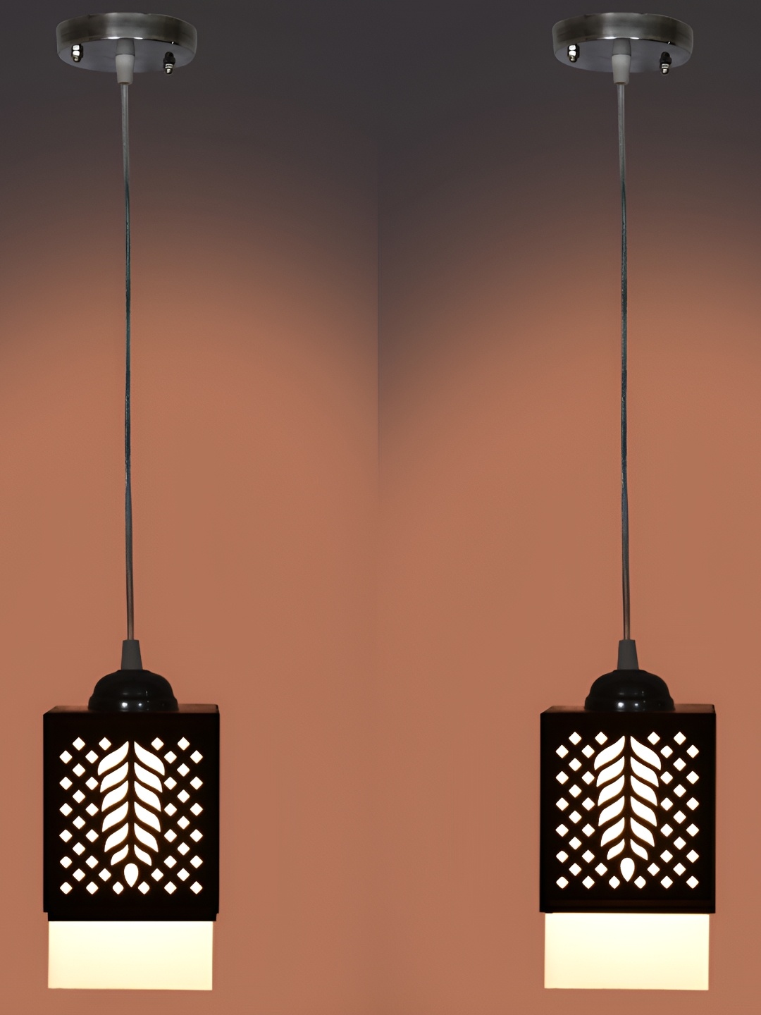 

1ST TIME Black & White 2 Pieces Textured Rectangle Wooden Contemporary Ceiling Lamps