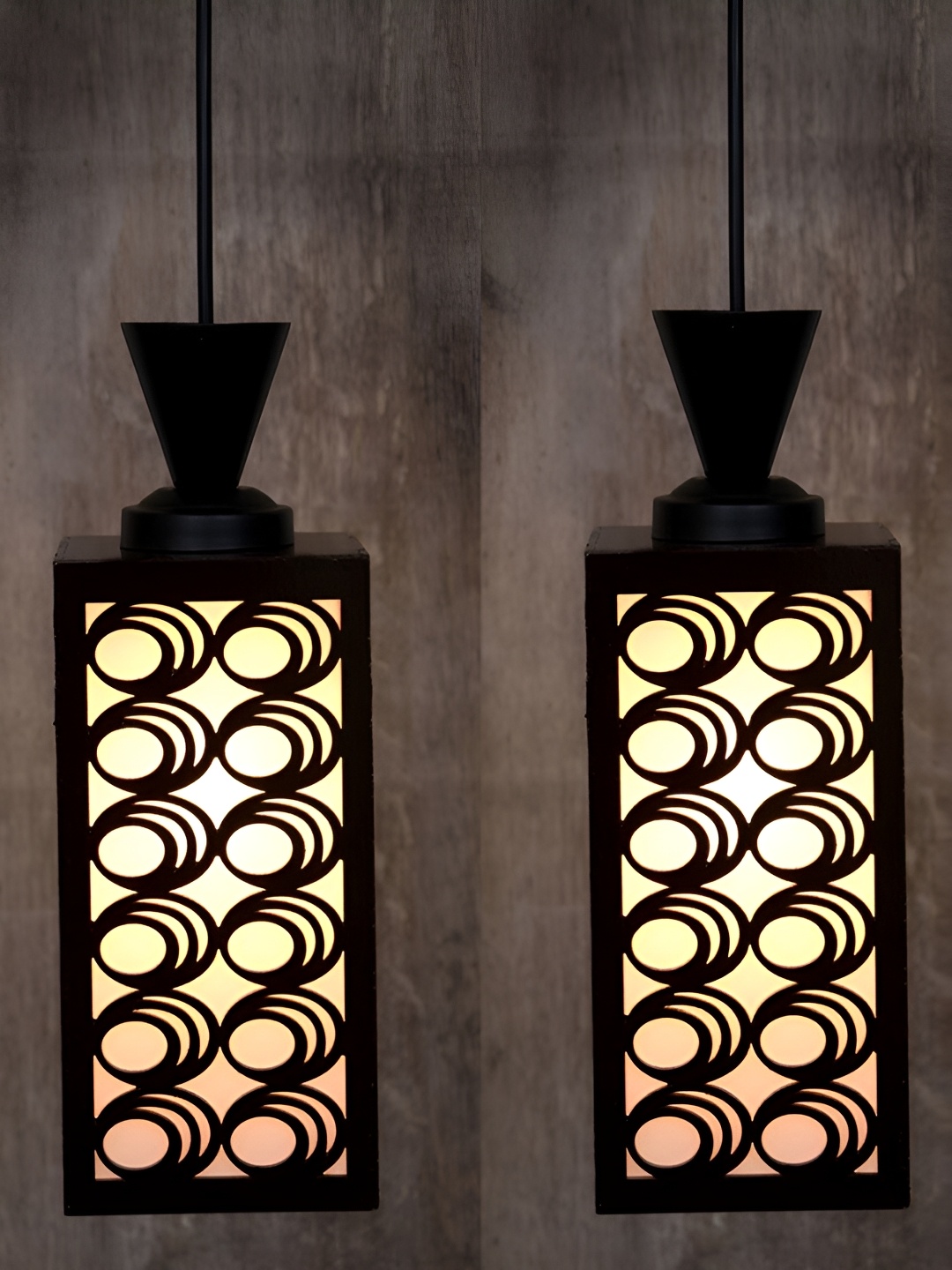 

1ST TIME Brown & White 2 Pieces Textured Wooden Contemporary Ceiling Lamps