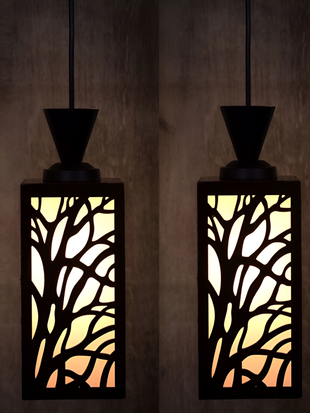 

1ST TIME Brown 2 Pieces Textured Rectangular Wooden Contemporary Ceiling Lamps