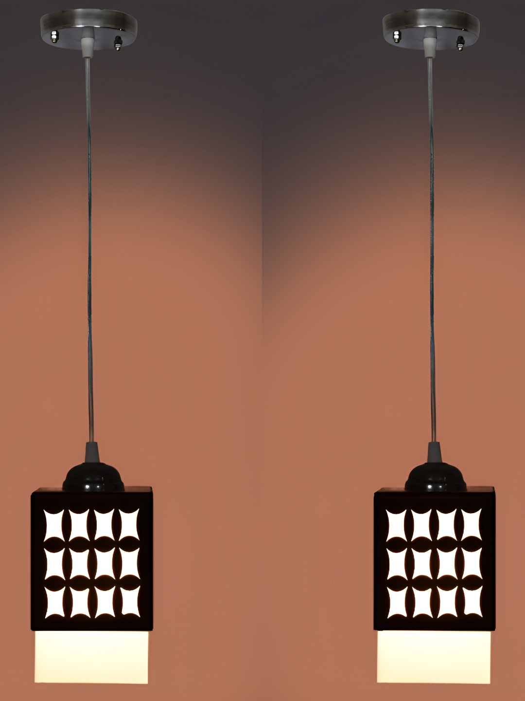 

1ST TIME Black 2 Pieces Textured Wooden Square Ceiling Lamps