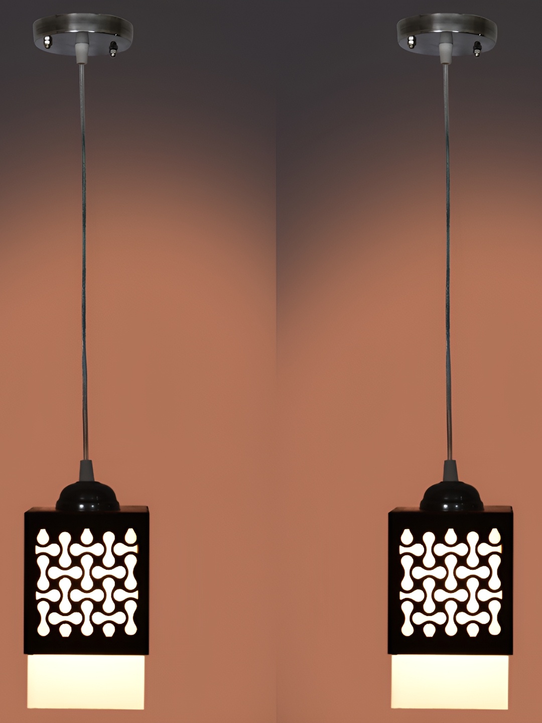 

1ST TIME Black 2 Pieces Textured Wooden Rectangle Contemporary Ceiling Lamp