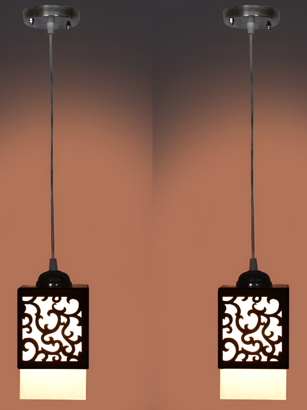 

1ST TIME Black and White 2 Pieces Wooden Textured Traditional Ceiling Lamps