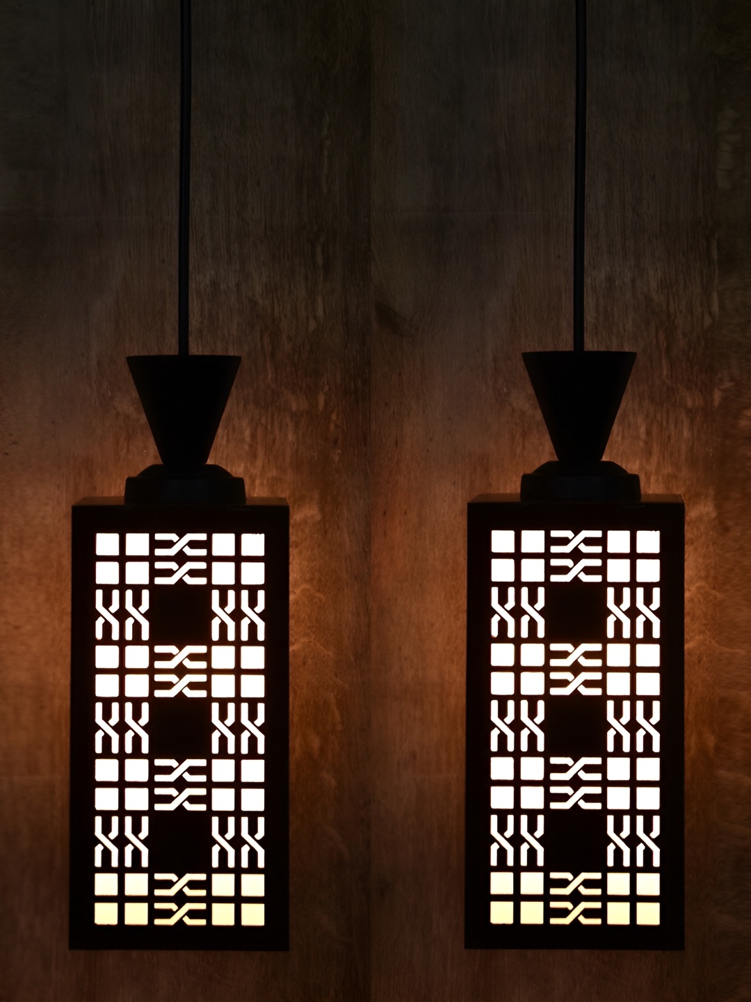

1ST TIME Brown & White 2 Pieces Textured Wooden Contemporary Ceiling Lamps