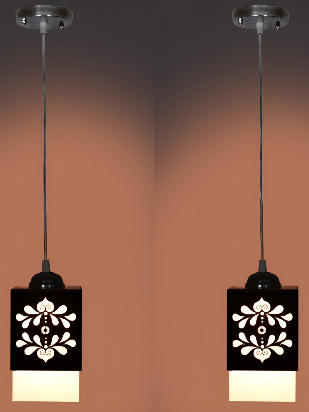 

1ST TIME Black & White 2 Pieces Textured Wooden Traditional Ceiling Lamps