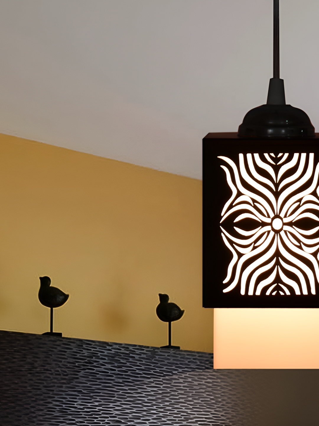 

1ST TIME Black & White Textured Wooden Rectangle Contemporary Ceiling Lamp