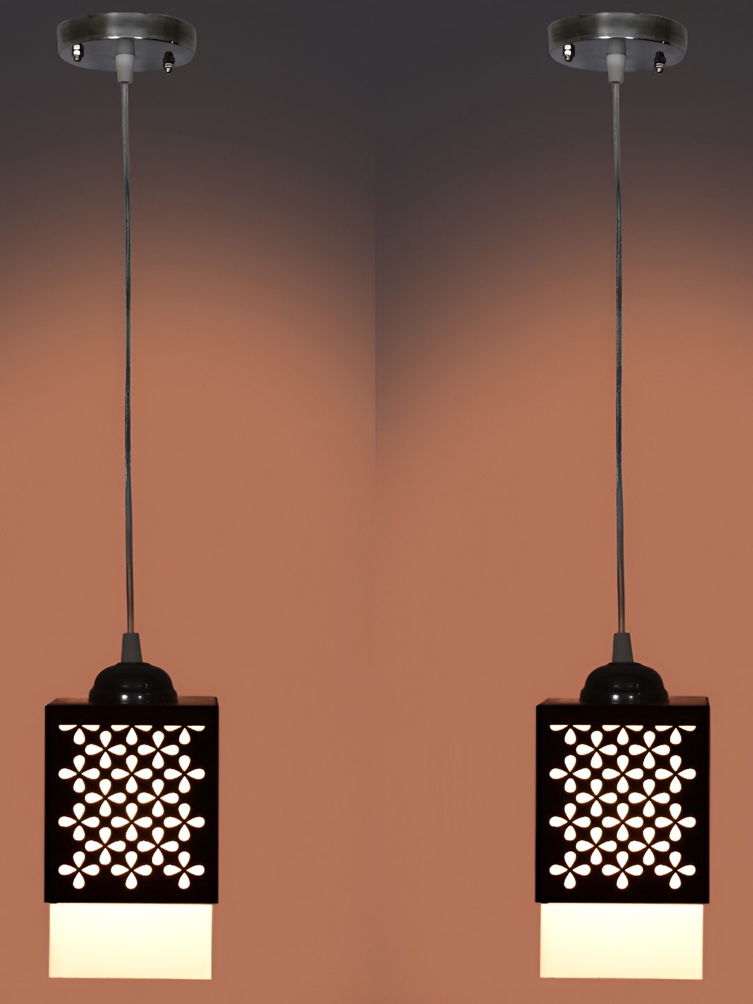

1ST TIME Black & White 2 Pieces Wooden Textured Traditional Ceiling Lamps