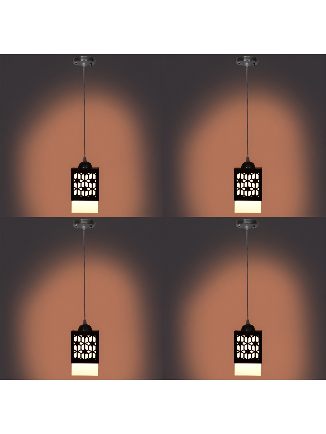 

1ST TIME Brown & White 4 Pieces Textured Wooden Traditional Ceiling Lamps