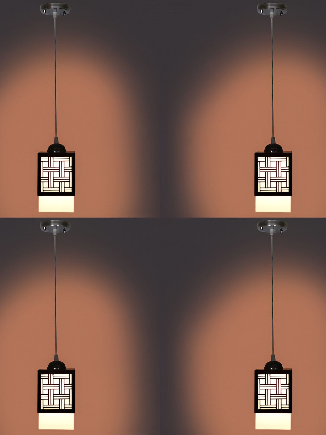 

1ST TIME Brown & White 4 Pieces Textured Rectangle Wooden Contemporary Ceiling Lamps