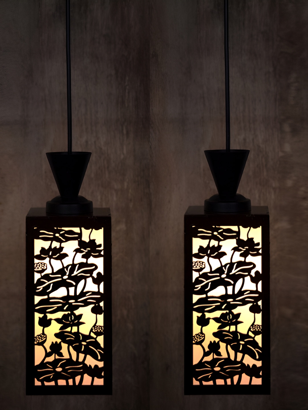 

1ST TIME Brown Textured Rectangle Self Assembly Wooden Contemporary Ceiling Lamp