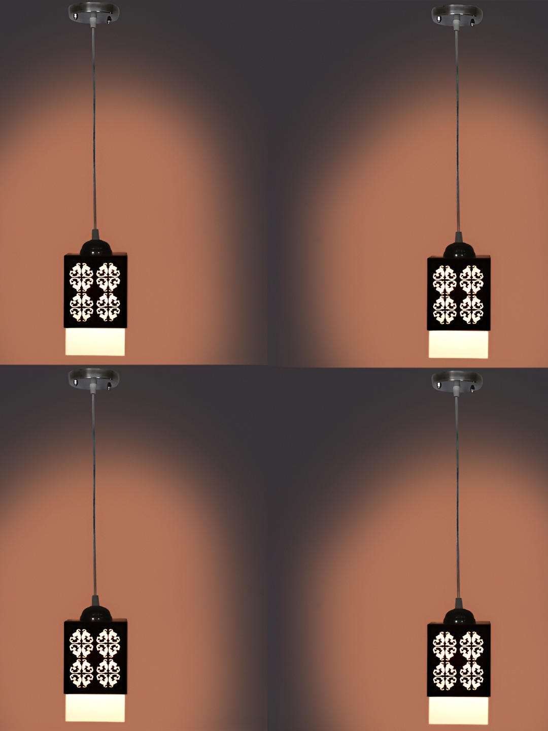 

1ST TIME Brown & White 4 Pieces Textured Wooden Rectangle Contemporary Ceiling Lamps