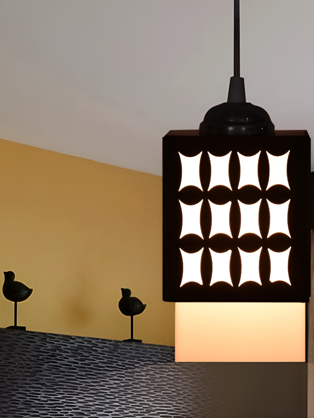 

1ST TIME Black Textured Rectangular Wooden Contemporary Ceiling Lamp