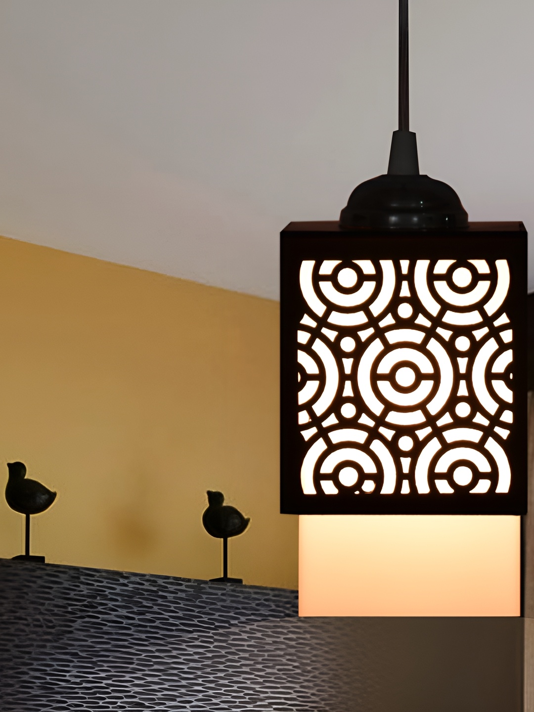 

1ST TIME Black & White Wooden Textured Traditional Ceiling Lamp