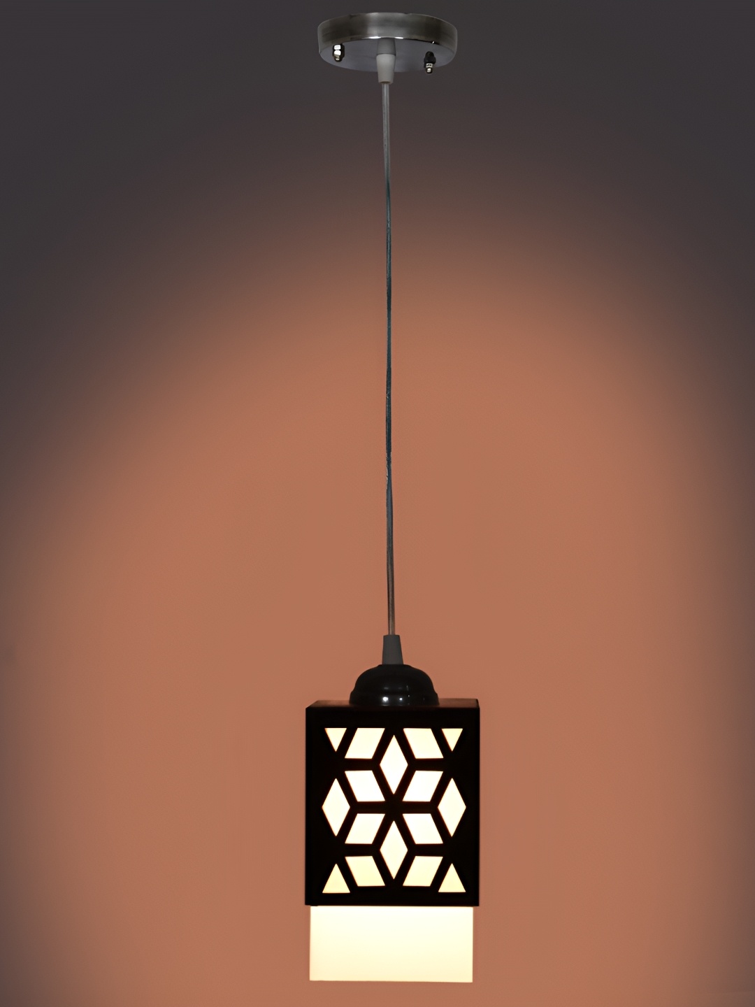

1ST TIME Brown Textured Rectangular Wooden Contemporary Ceiling Lamp