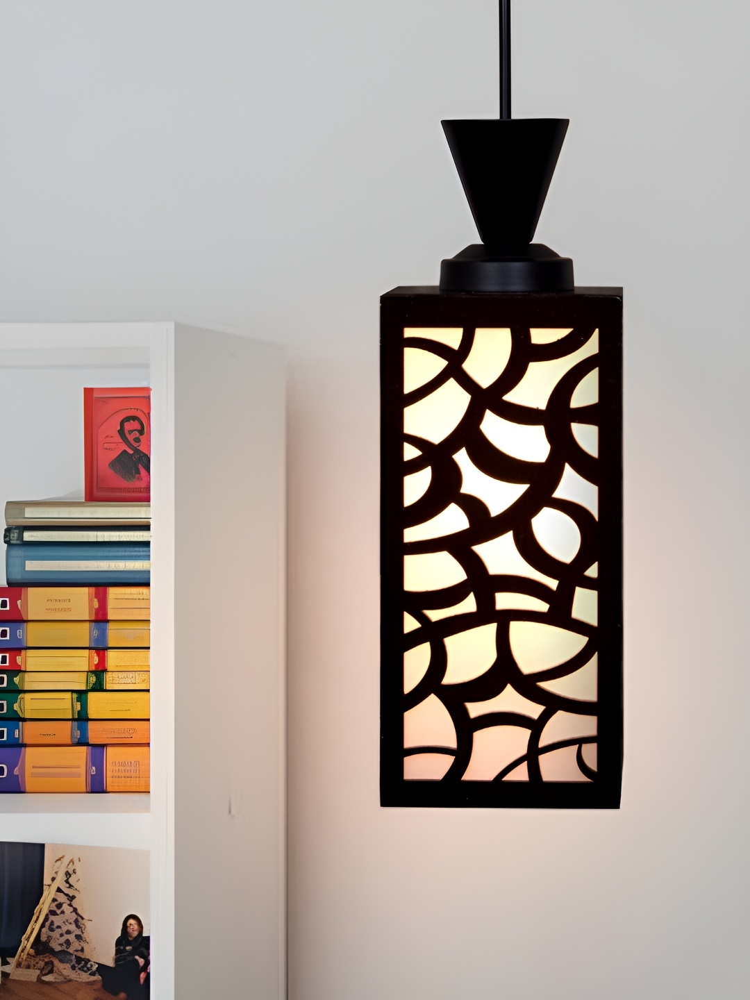 

1ST TIME Brown & White Textured Rectangle Wooden Contemporary Ceiling Lamp