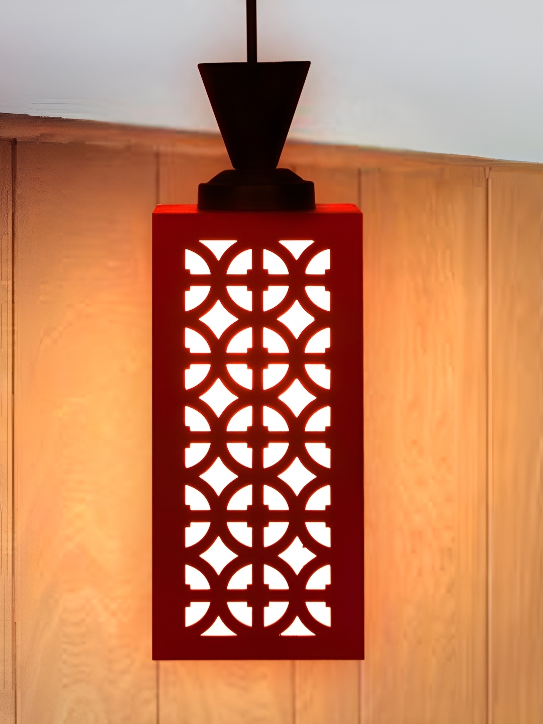 

1ST TIME Red Textured Rectangle Self Assembly Wooden Contemporary Ceiling Lamp