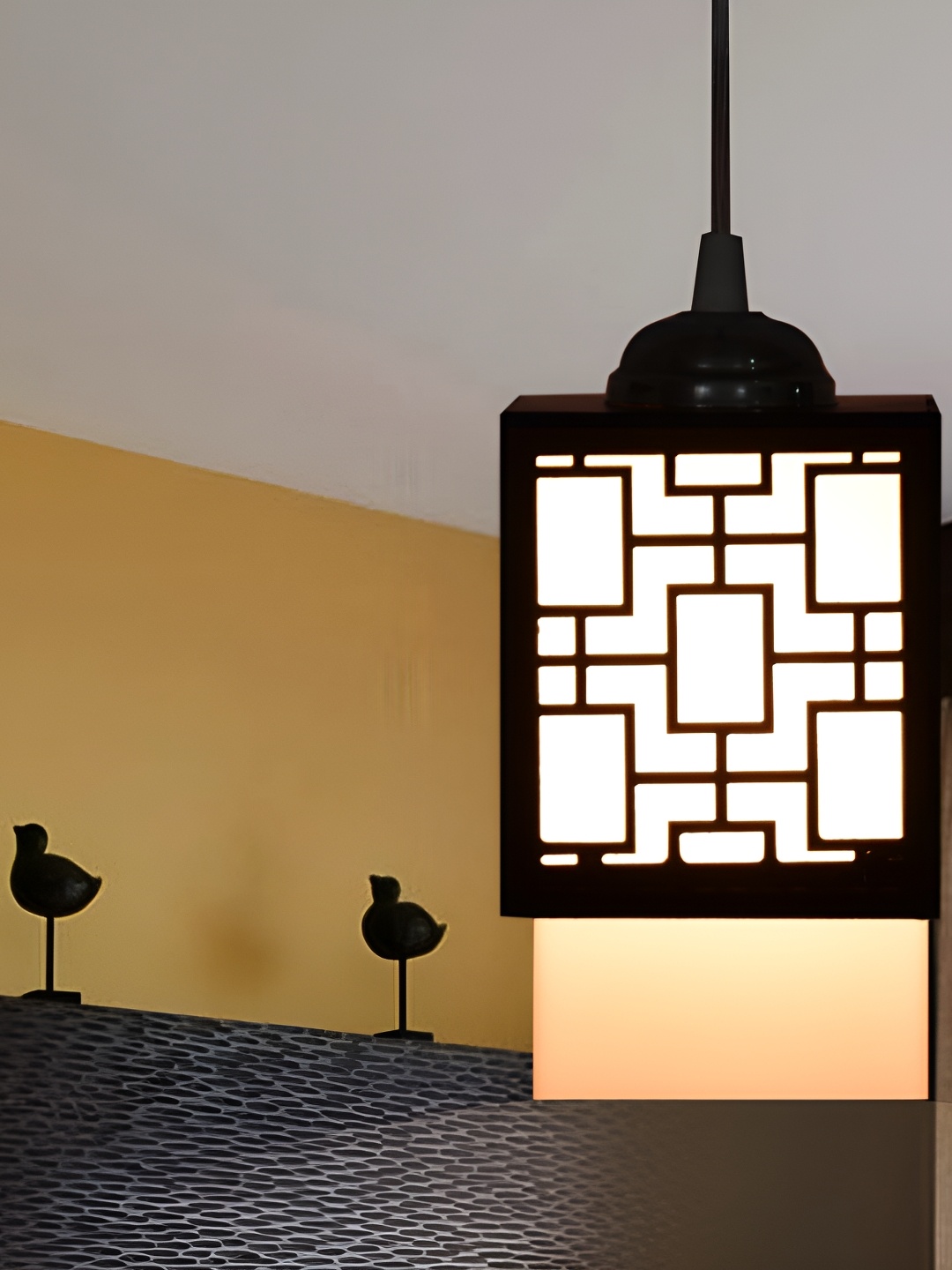 

1ST TIME Black Textured Rectangle Self Assembly Wooden Contemporary Ceiling Lamp