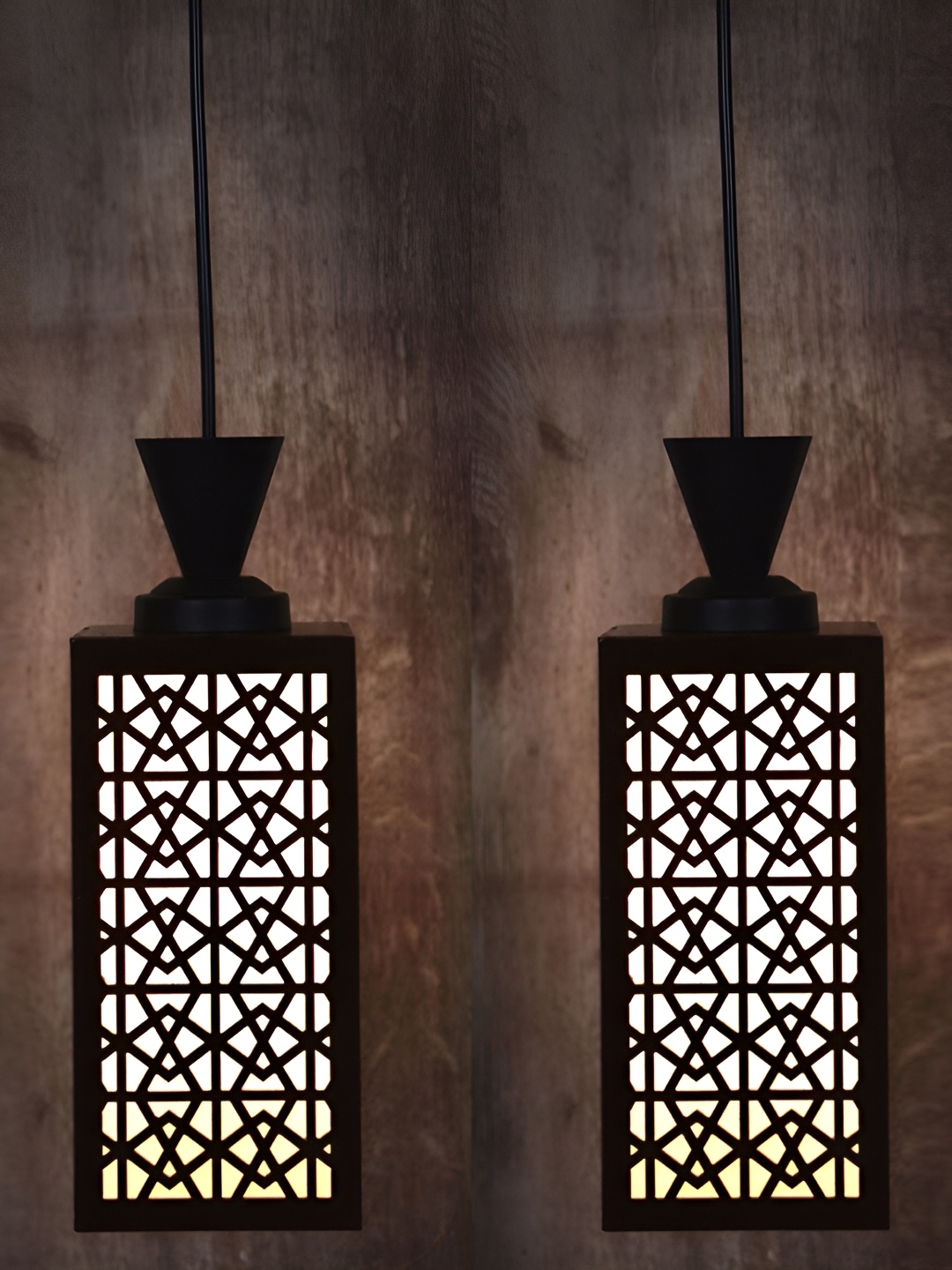 

1ST TIME Brown & White 2 Pieces Textured Wooden Traditional Ceiling Lamps