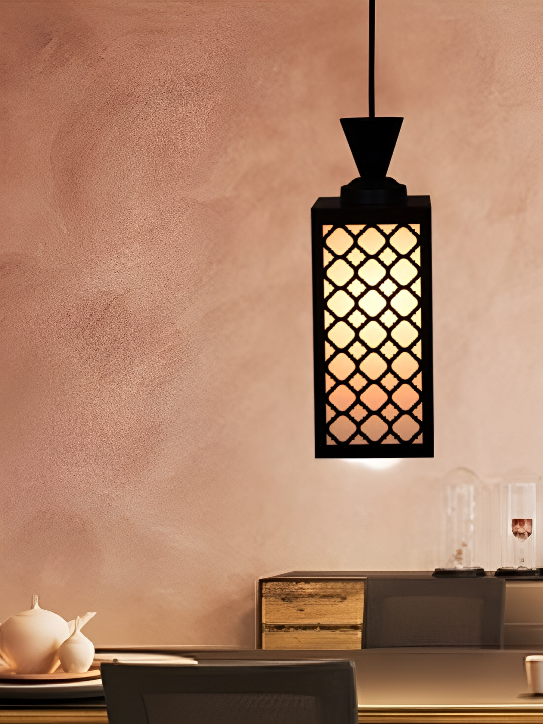 

1ST TIME Brown & White Textured Rectangle Wooden Contemporary Ceiling Lamp