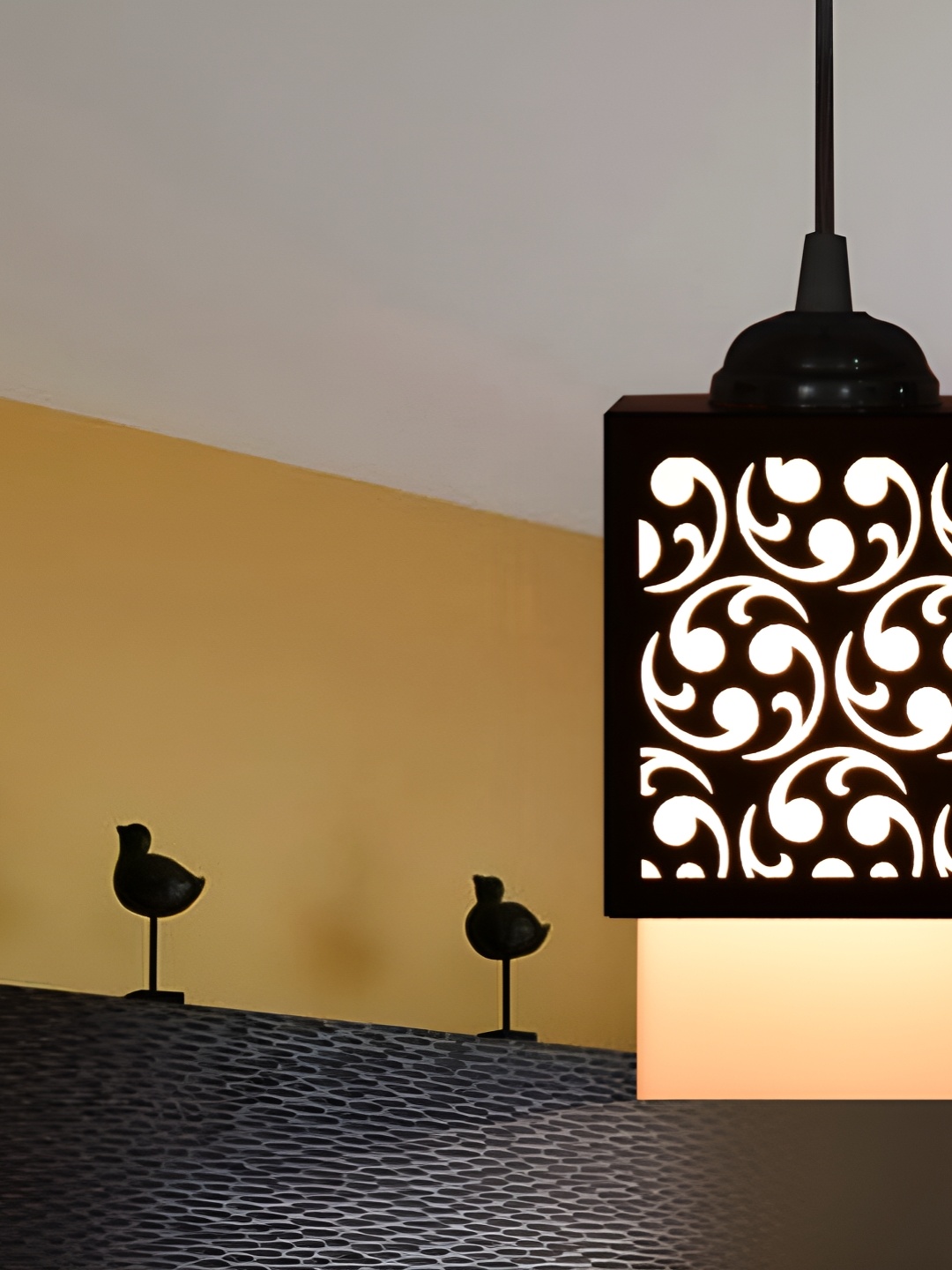 

1ST TIME Black & White Textured Wooden Rectangle Contemporary Ceiling Lamp