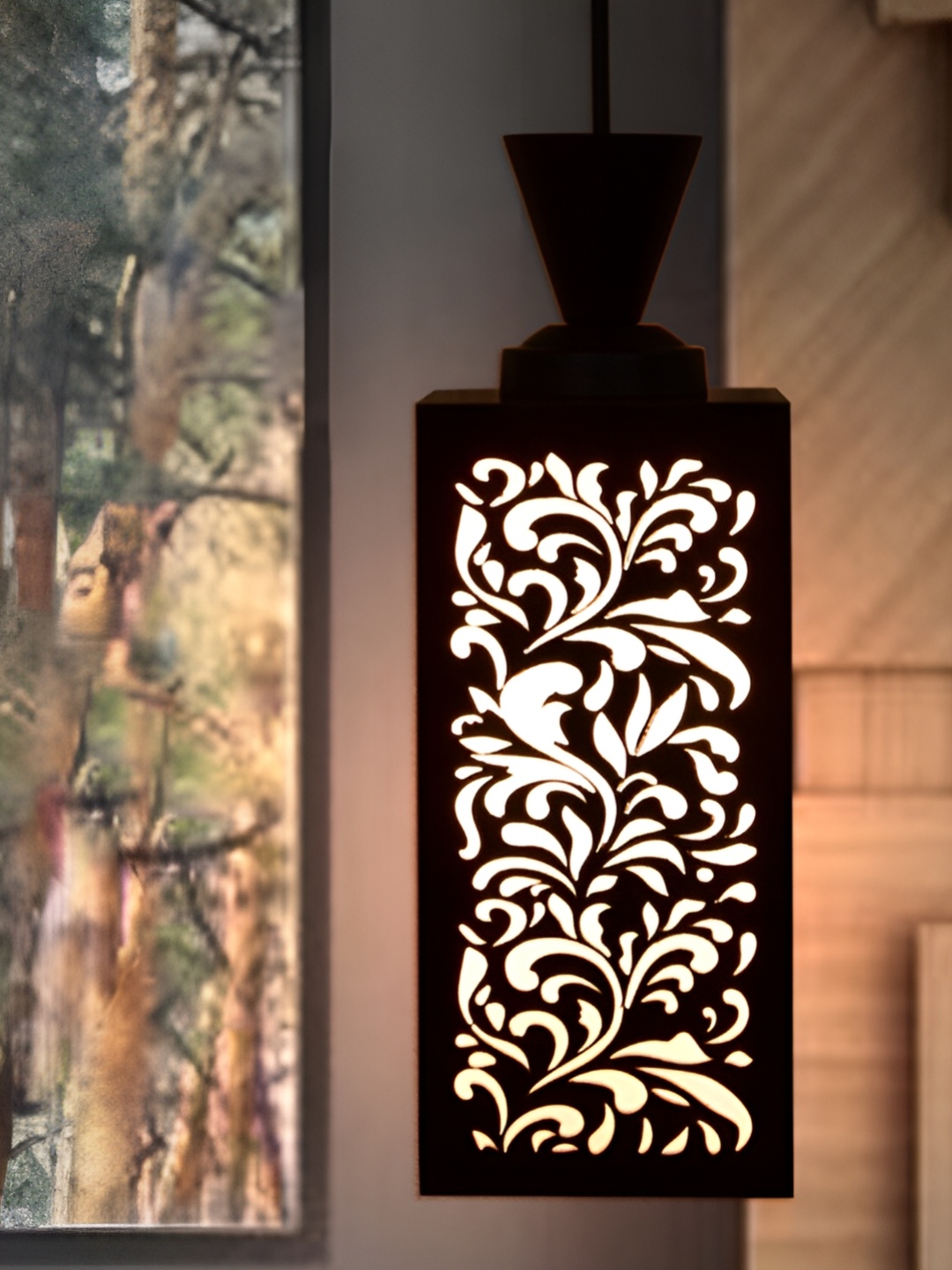 

1ST TIME Brown Textured Rectangle Contemporary Wooden Ceiling Lamp