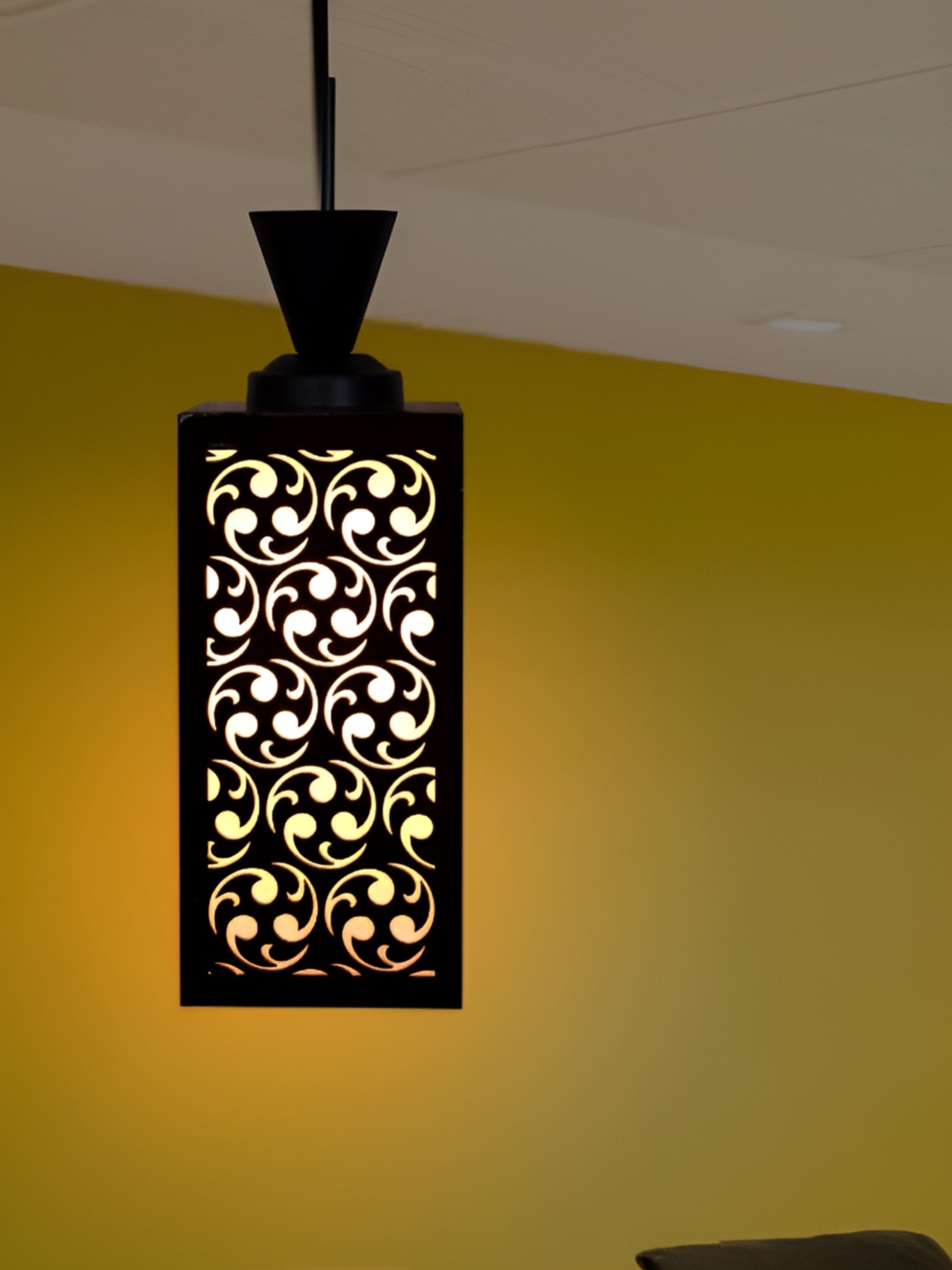 

1ST TIME Brown & White Textured Rectangle Wooden Contemporary Ceiling Lamp