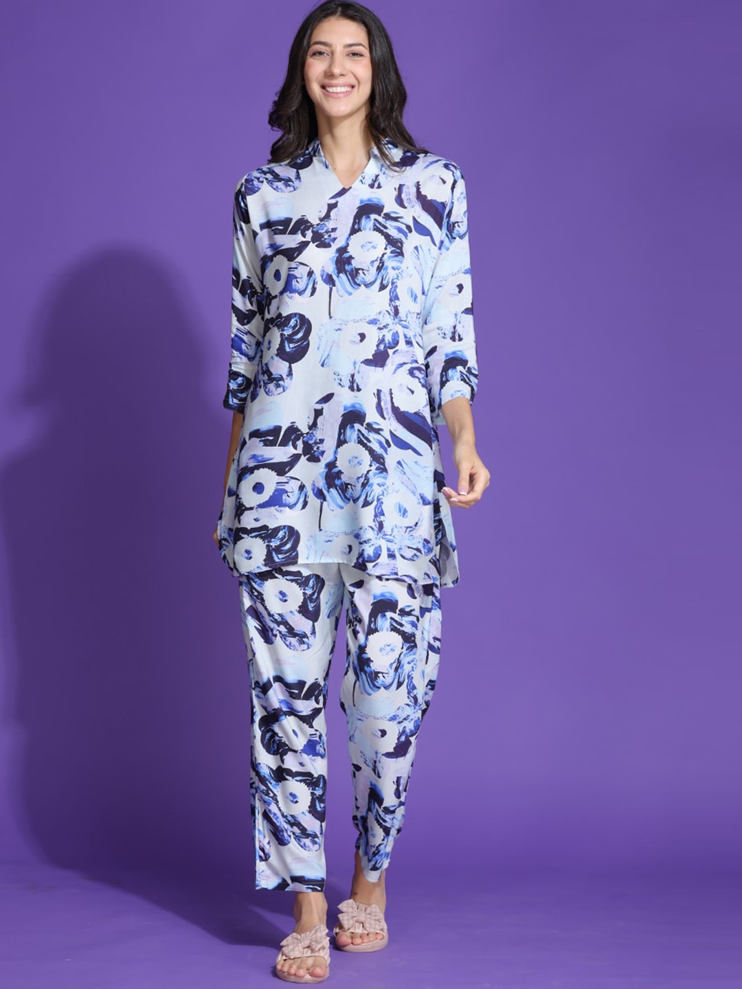 

TITTLI Printed Mandarin Collar Tunic With Trouser Co-Ords, Lavender