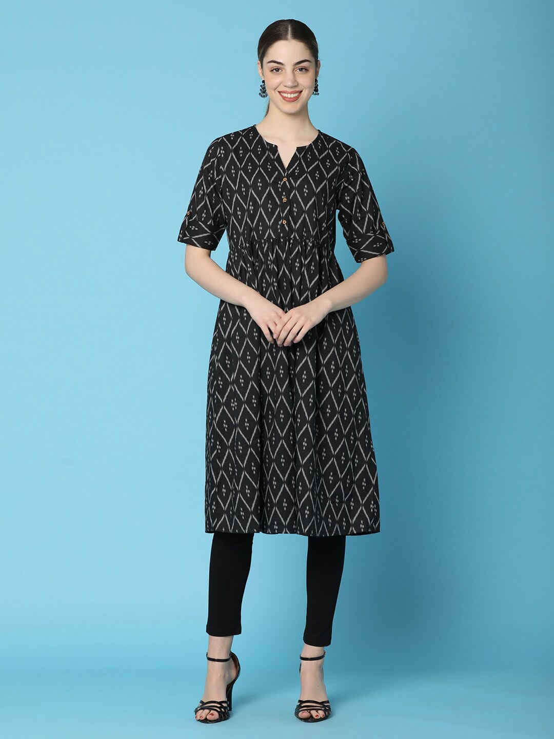 

V-Mart Ethnic Motifs Printed A-Line Kurta, Black