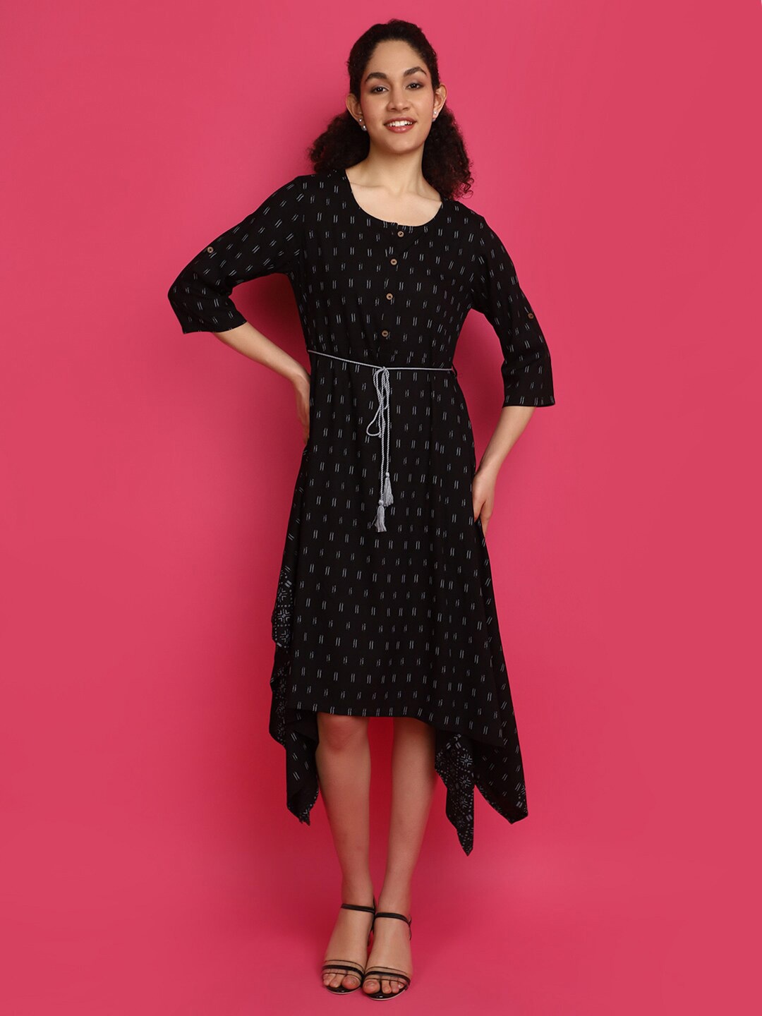 

V-Mart Geometric Print Fit & Flare Midi Dress, Black