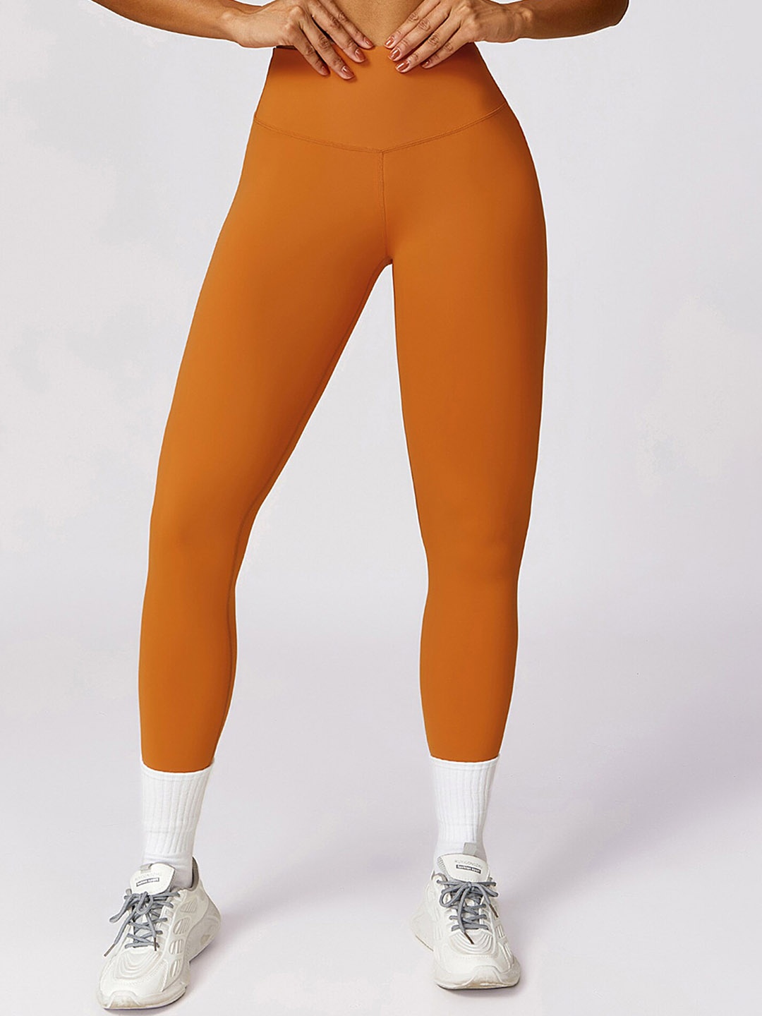 

LULU & SKY Women High-Rise Quick Dry Ankle-Length Tights, Orange