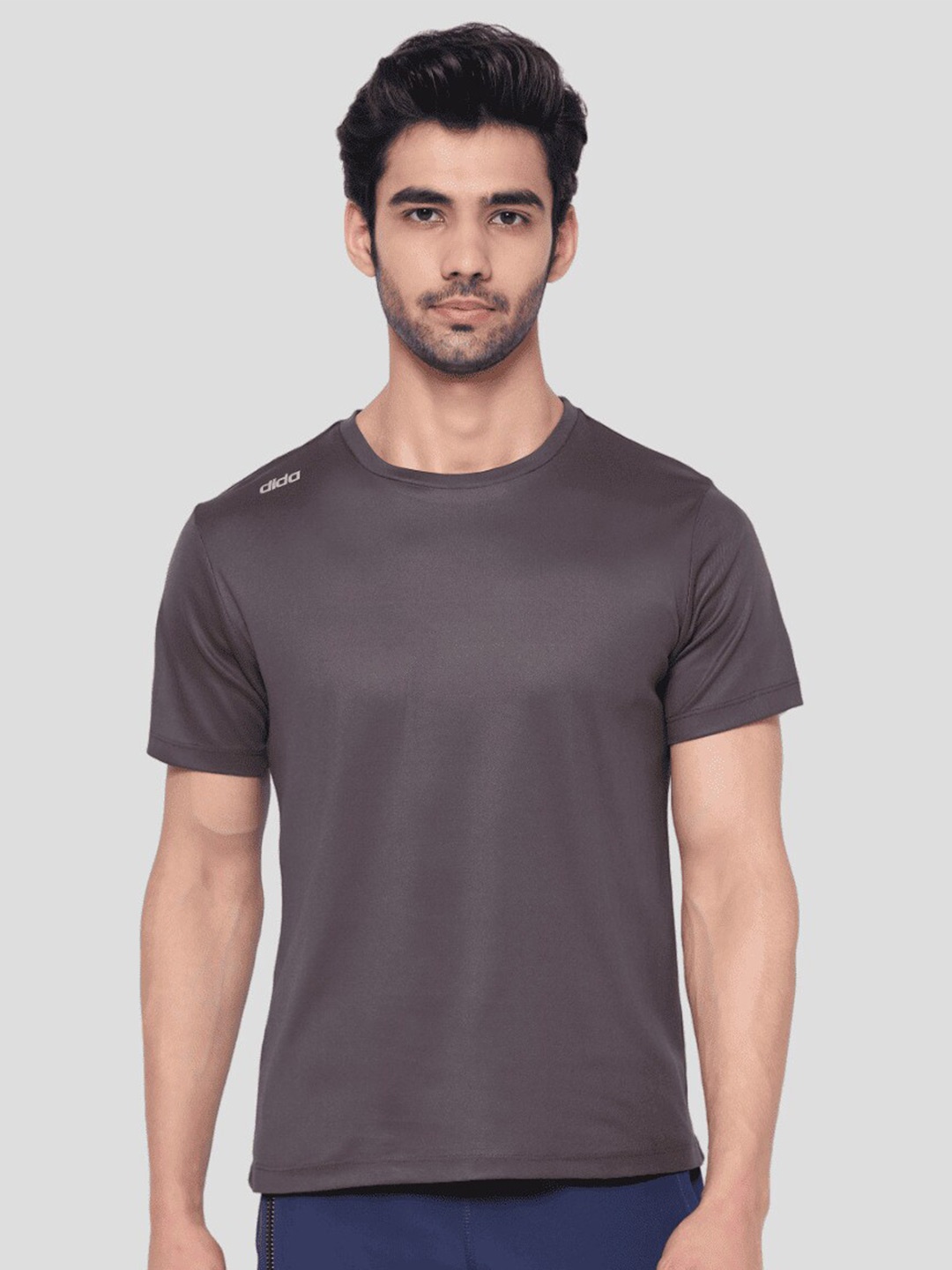 

DIDA Regular Fit Short Sleeves Round Neck Dri-FIT Raw Edge T-shirt, Grey