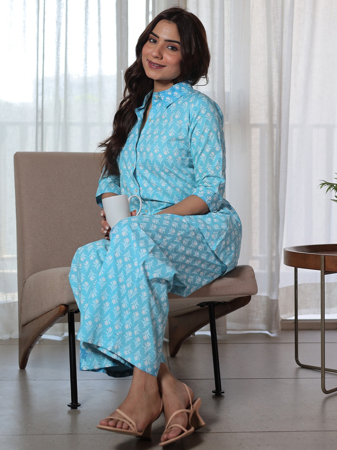 

Libas Women Pure Cotton Printed Night suit, Blue