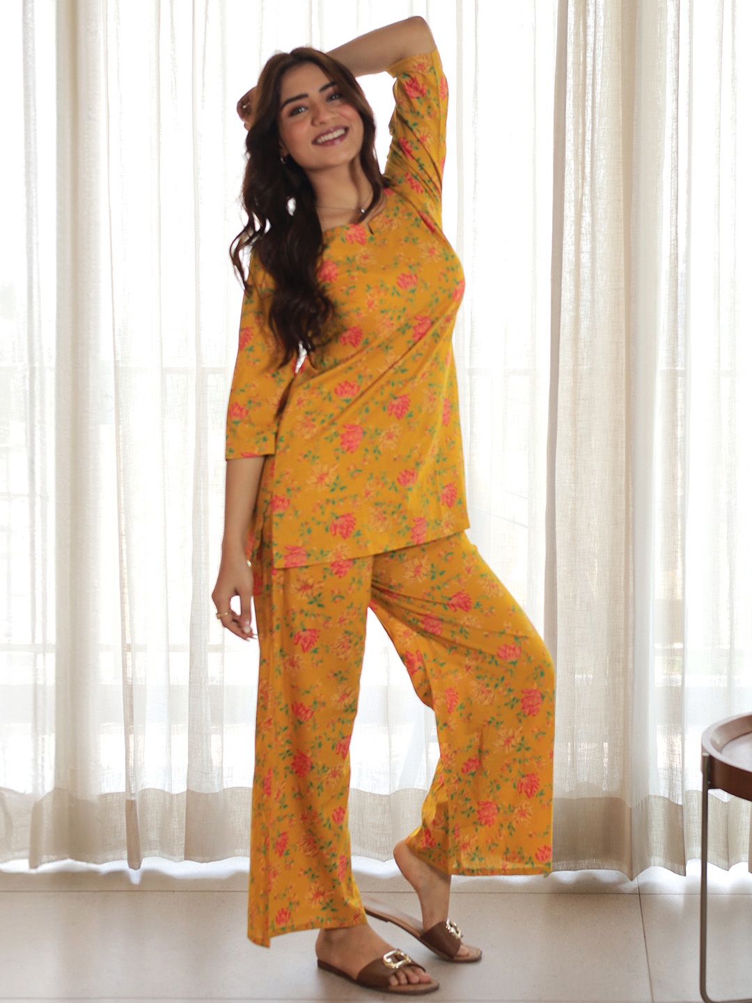 

Libas Women Pure Cotton Printed Night suit, Mustard