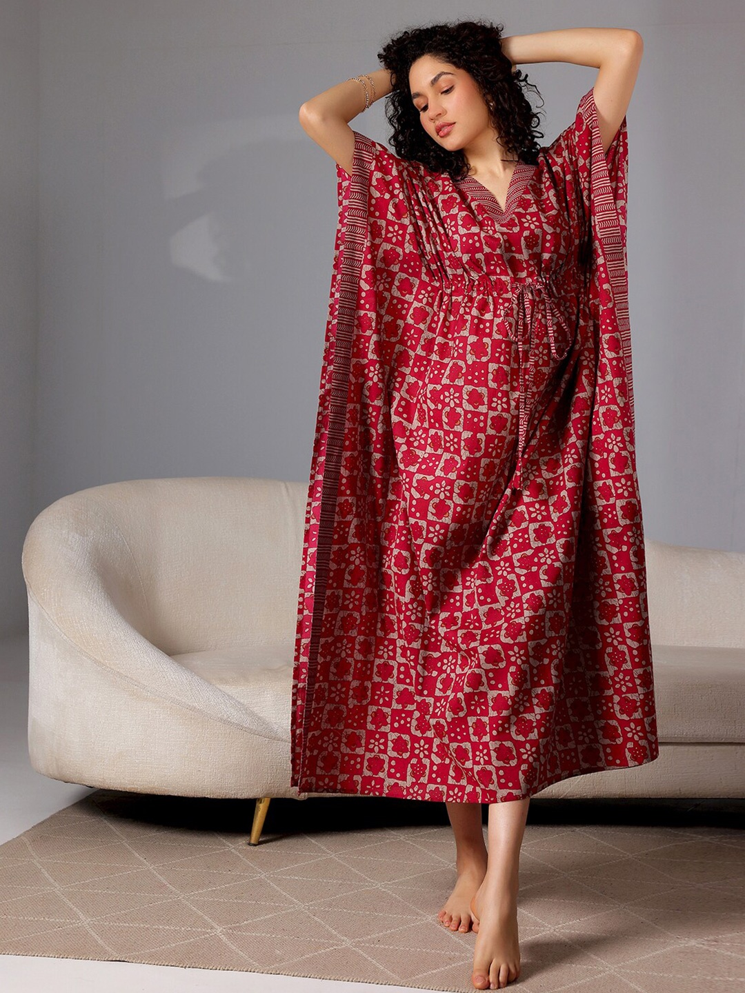 

Libas Printed Pure Cotton Kaftan Maxi Nightdress, Magenta