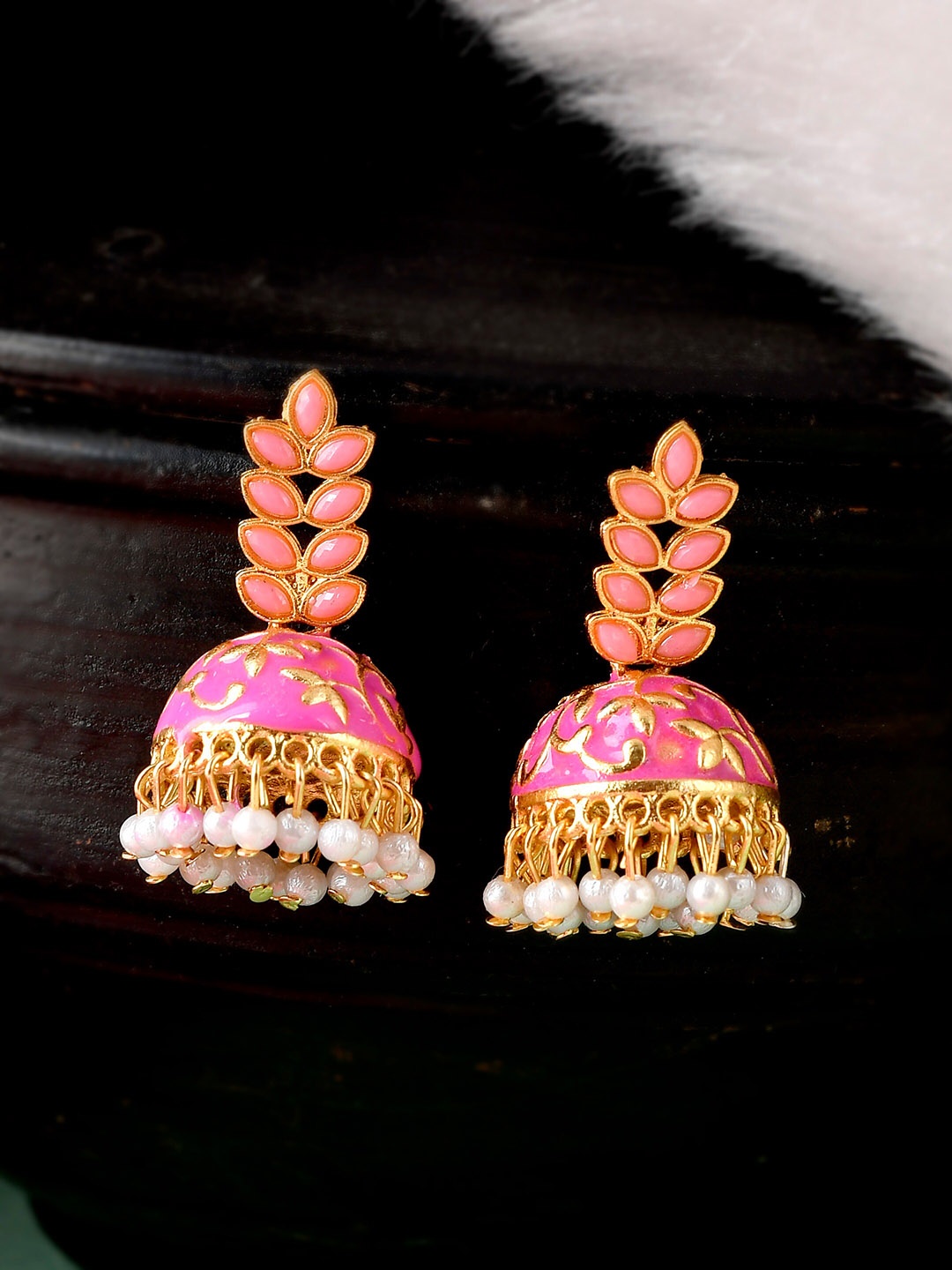 

Silvermerc Designs Gold-Plated Circular Meenakari Jhumkas
