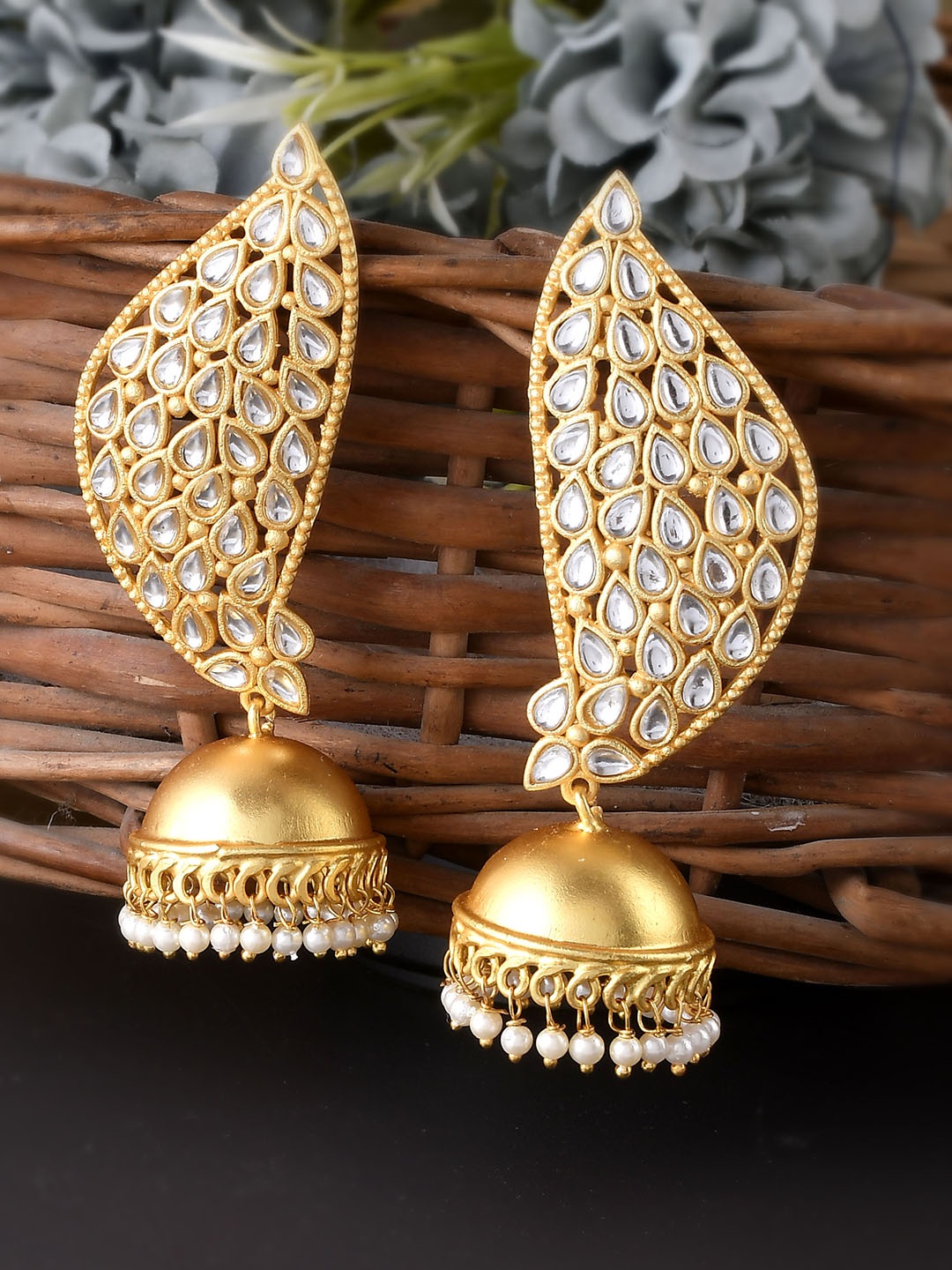 

Silvermerc Designs Gold-Plated Kundan Studded Jhumkas Earrings