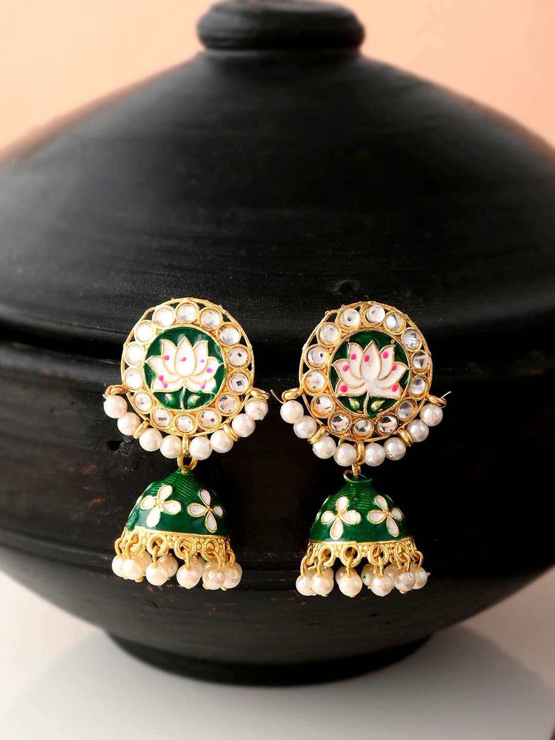 

Silvermerc Designs Gold-Plated Kundan Circular Jhumkas