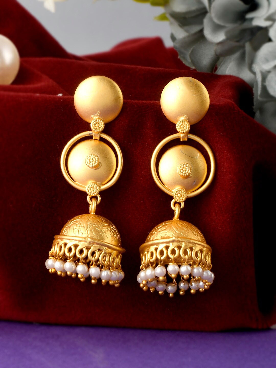 

Silvermerc Designs Gold-Plated Beads Beaded Dome Shaped Jhumkas