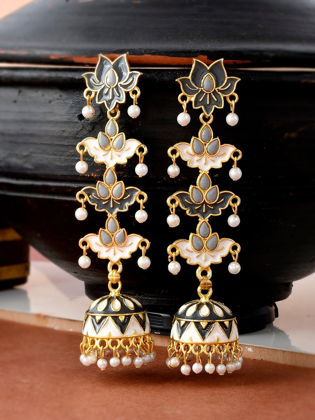 

Silvermerc Designs Gold-Plated Pearls Beads Beaded Jhumkas Earrings