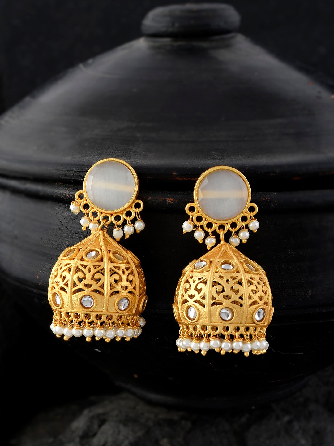 

Silvermerc Designs Gold Plated Circular Jhumkas Earrings