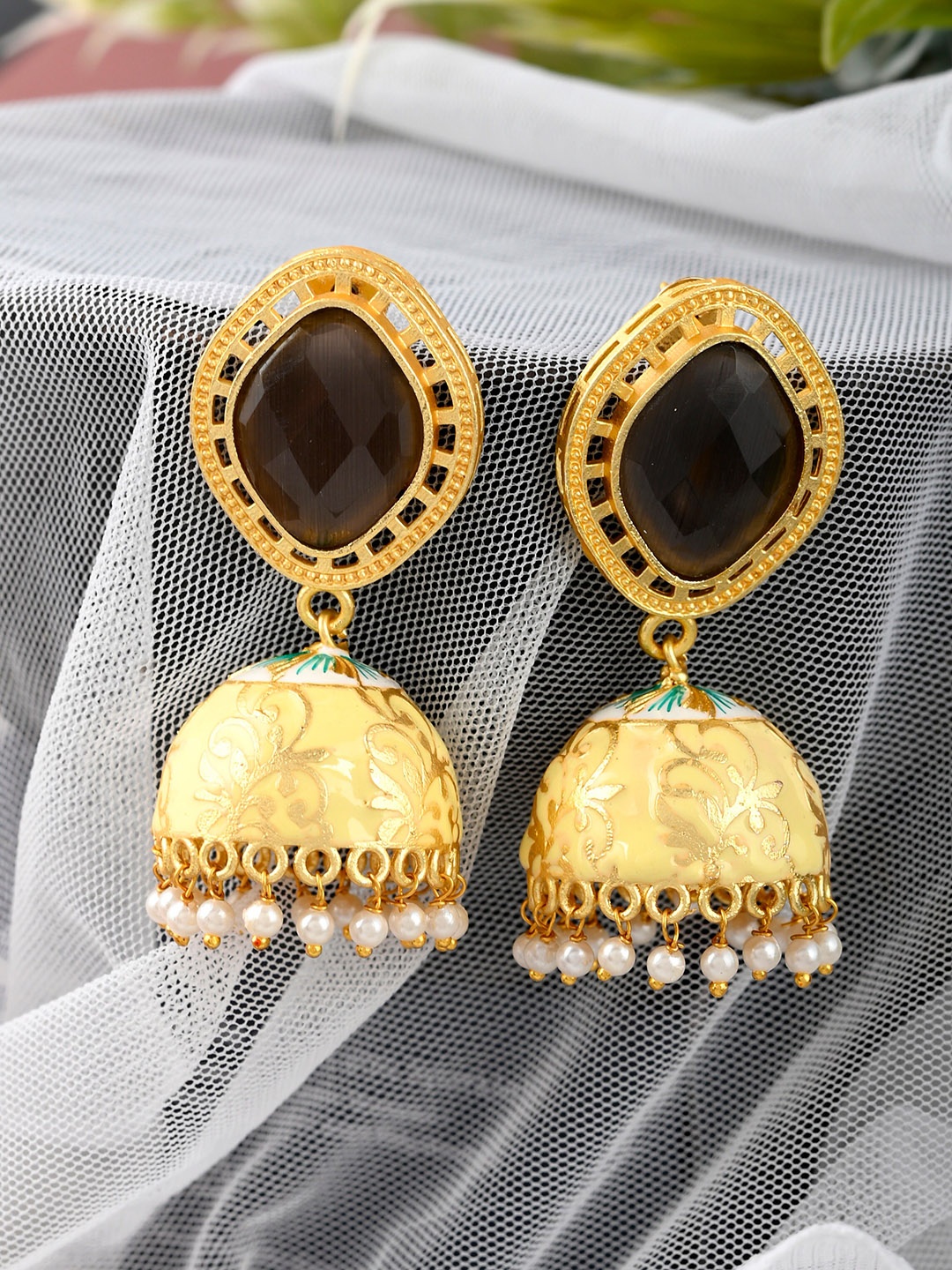 

Silvermerc Designs Gold-Plated Contemporary Jhumkas